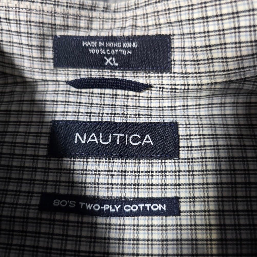 Nautica Mens XL Button Down Shirt Bundle Red Grey Plaid Check Long Sleeve Cotton - Picture 5 of 8